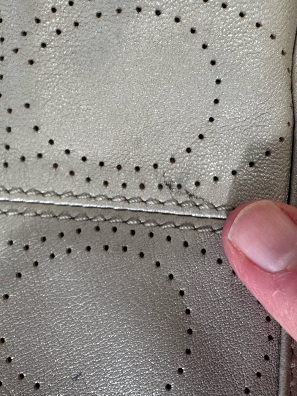 Coach Carly F16598 Pearlized Gray Perforated Signature Leather Tote Carryall Bag - Picture 6 of 16